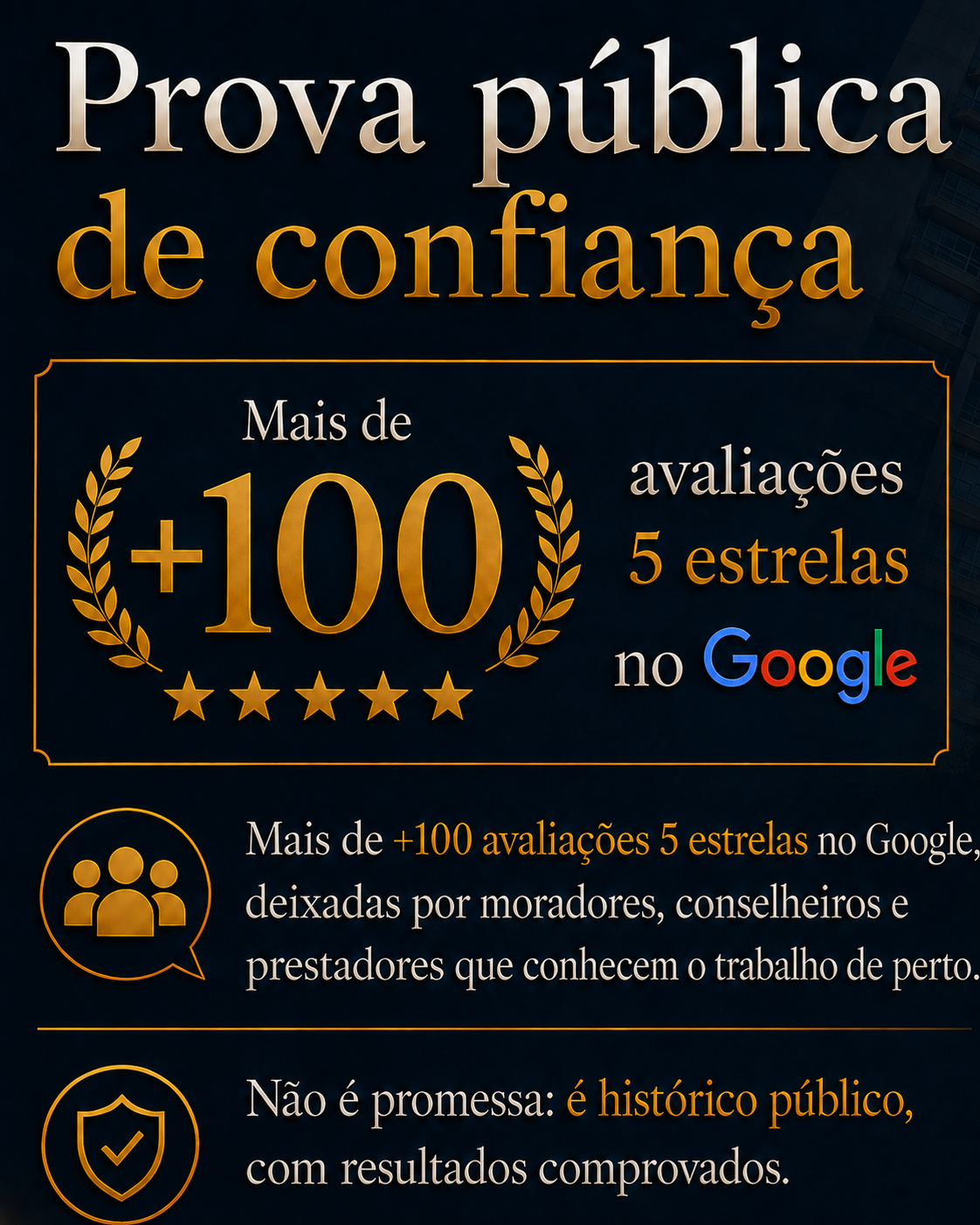 Prova pública de confiança: mais de 100 avaliações 5 estrelas no Google